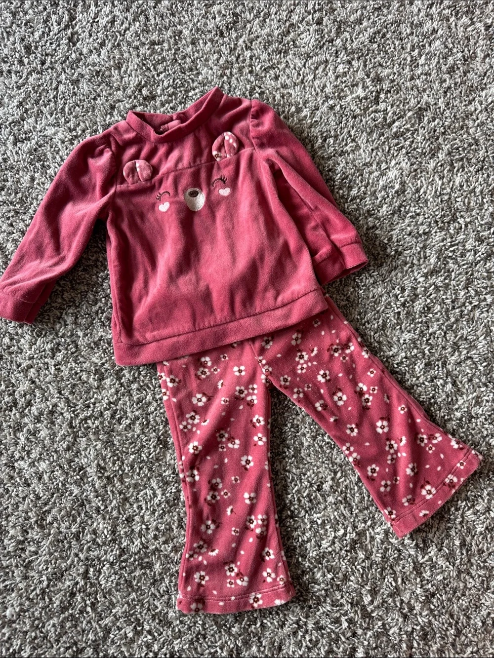 Little Lass Rose Pink Bear Appliqué Fleece Set - Picture 2 of 2